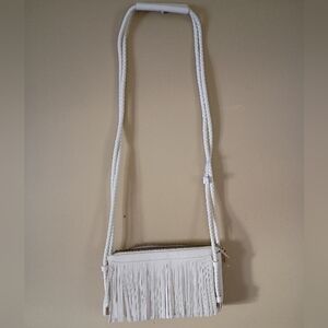 CHARMING CHARLIE, White Fringe Crossbody Bag, NWT, Gold Trim, Faux Leather